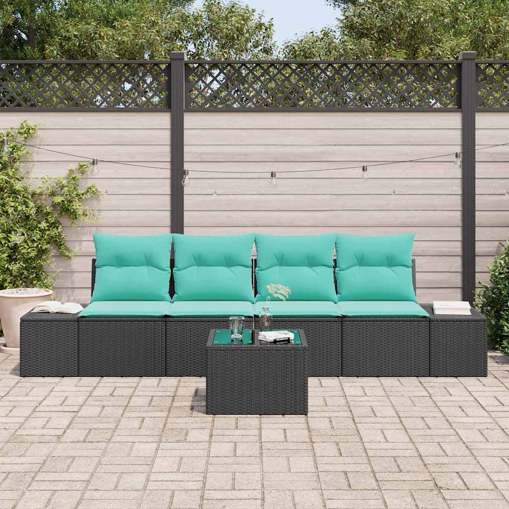 Sofa Sæt 5 stk. Sort polyrattan