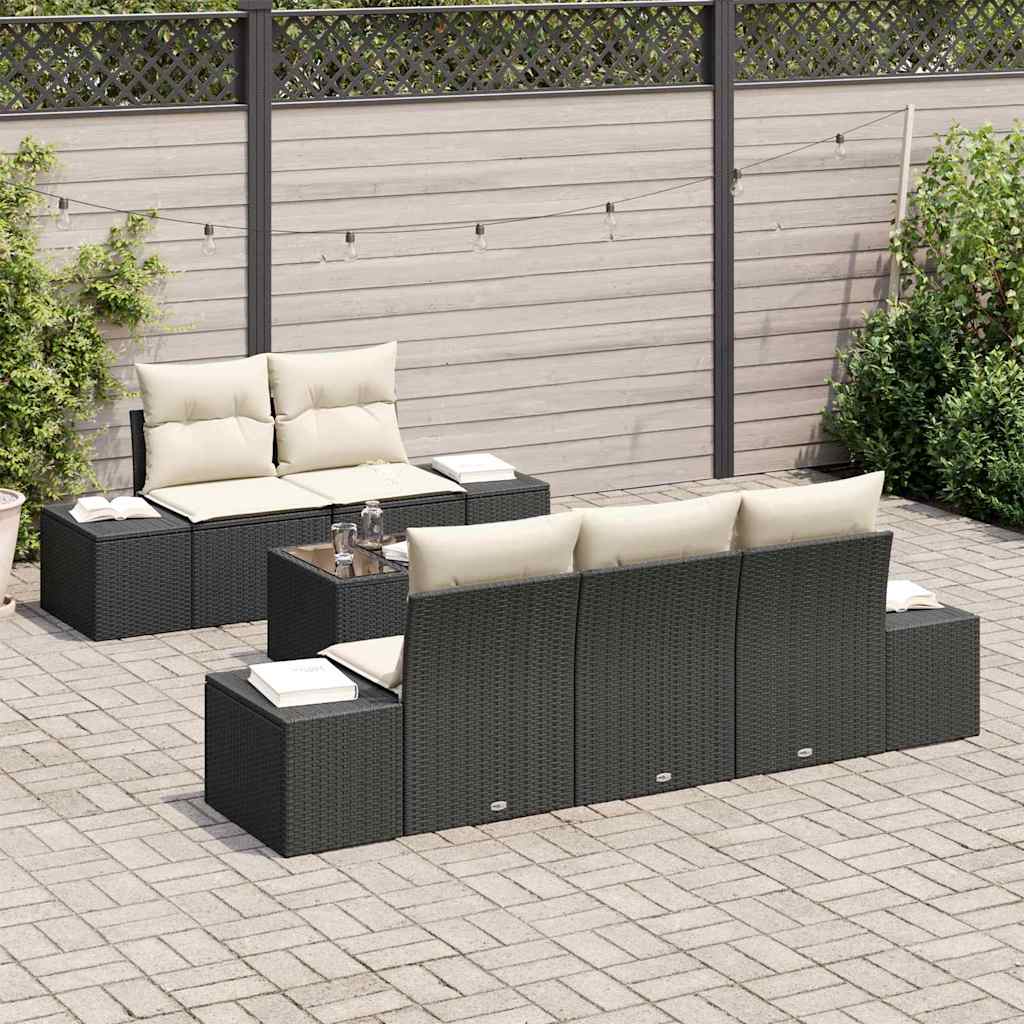 Havesofa Sæt med pude Sort polyrattan