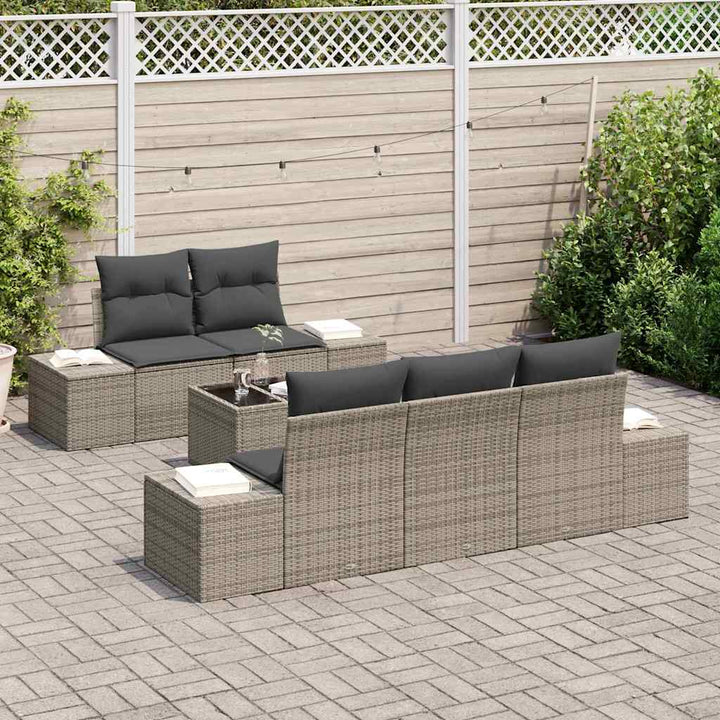 Havesofa Sæt med pude 6 pcs Grå polyrattan