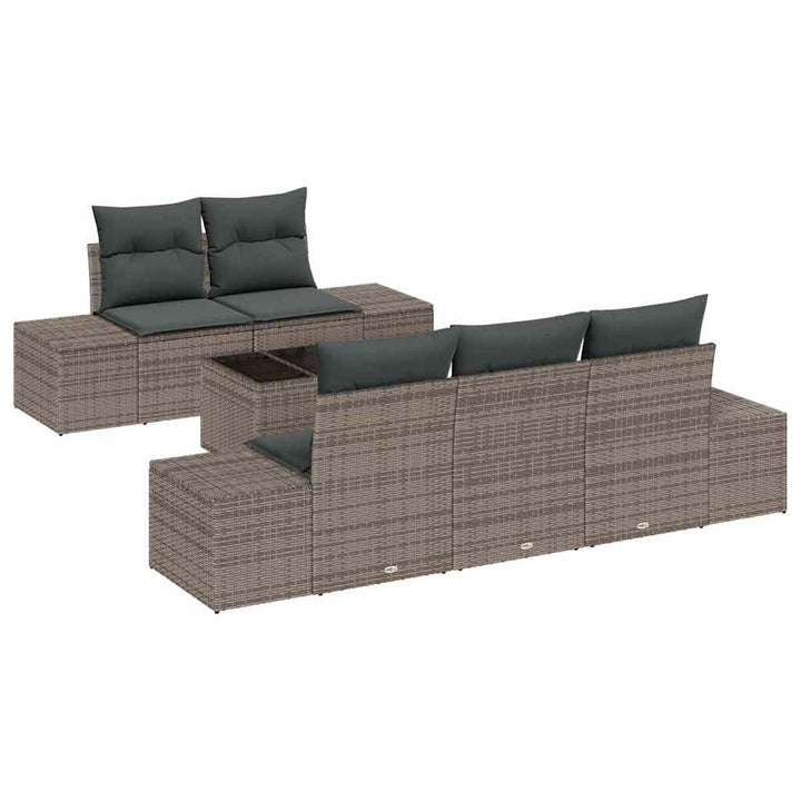 Havesofa Sæt med pude 6 pcs Grå polyrattan