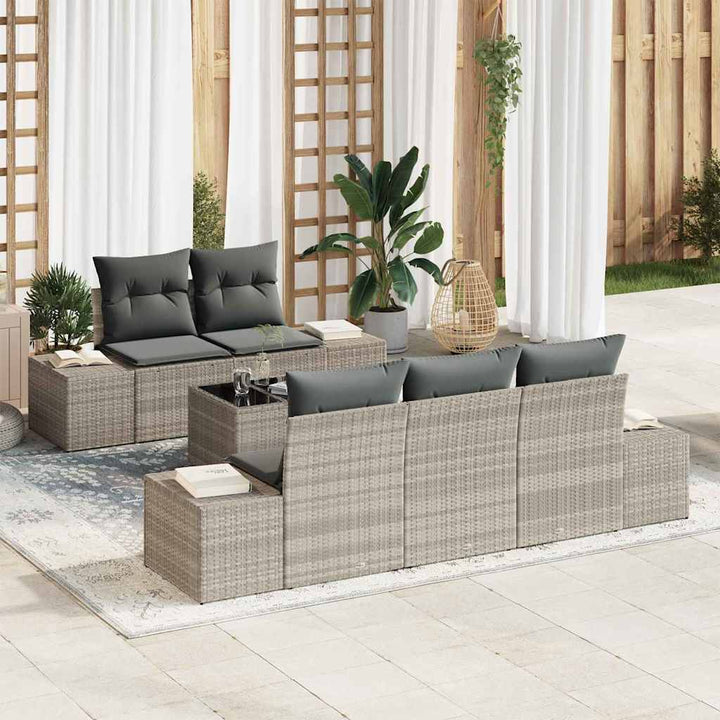 Havesofa Sæt med pude 6 pcs Lysegrå polyrattan