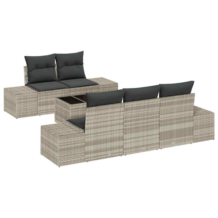 Havesofa Sæt med pude 6 pcs Lysegrå polyrattan