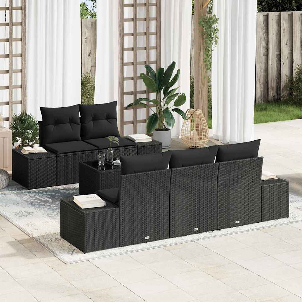 Havesofa Sæt med pude Sort polyrattan