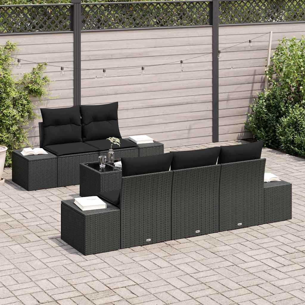 Havesofa Sæt med pude Sort polyrattan
