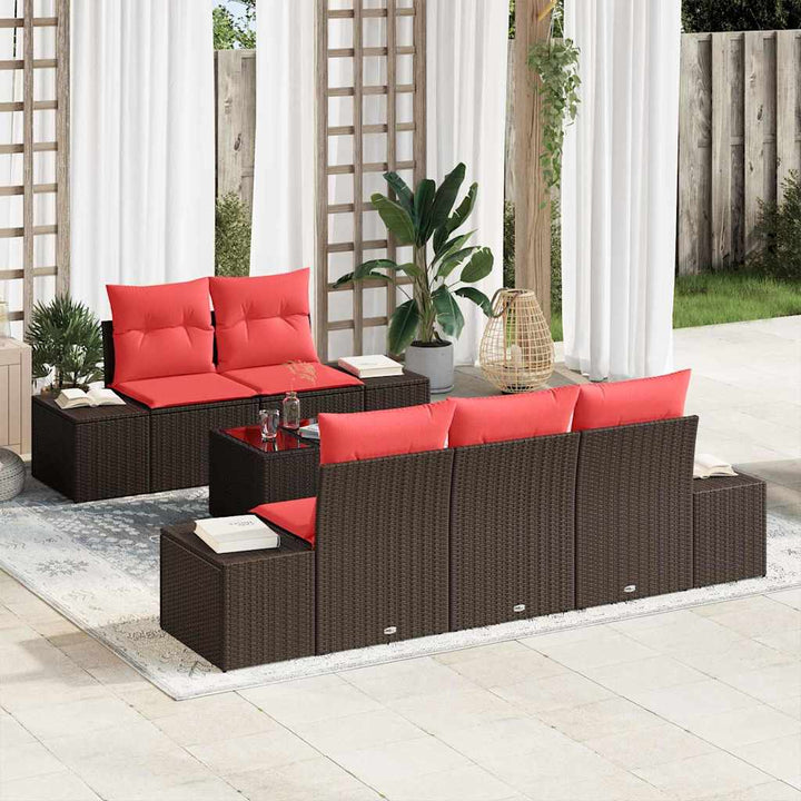 Havesofa Sæt med pude 6 pcs Brun polyrattan