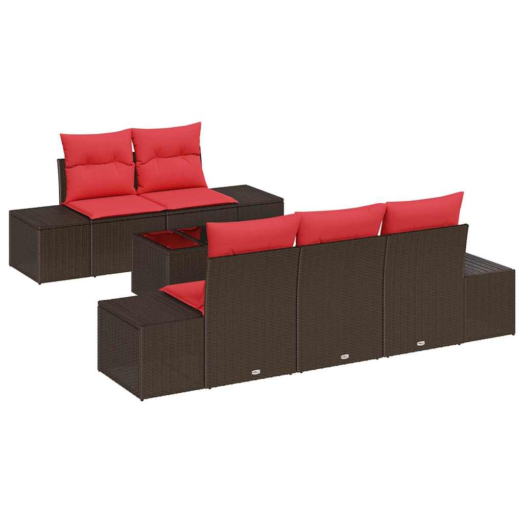 Havesofa Sæt med pude 6 pcs Brun polyrattan
