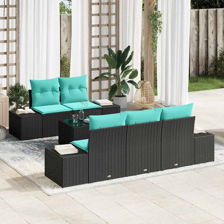 Havesofa Sæt 6 stk. Sort polyrattan