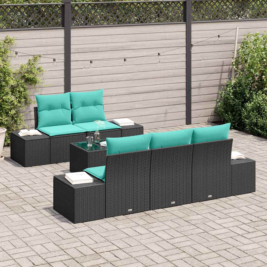 Havesofa Sæt 6 stk. Sort polyrattan