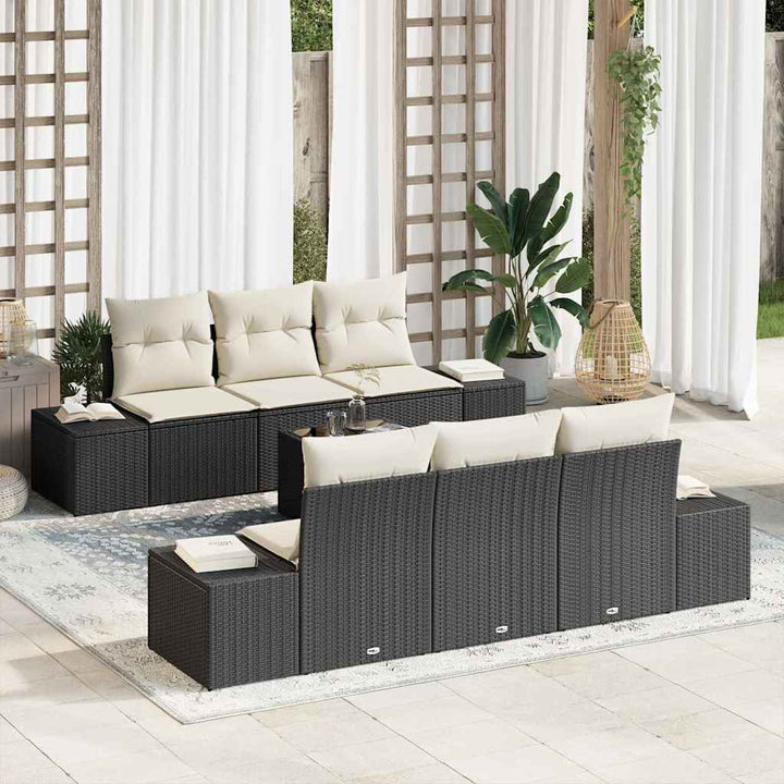 Havesofa Sæt med pude 7 pcs Sort polyrattan