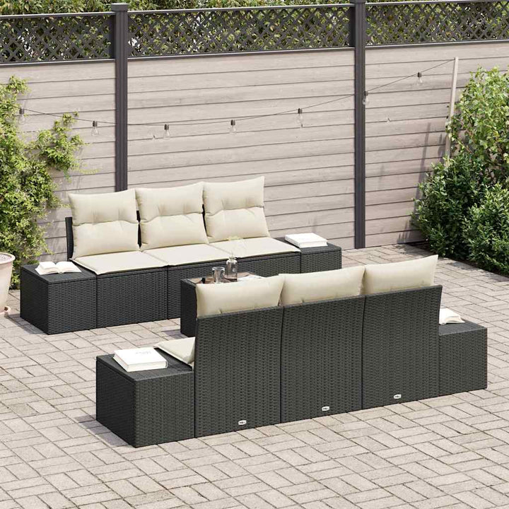 Havesofa Sæt med pude 7 pcs Sort polyrattan