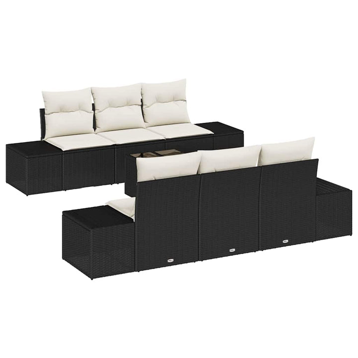 Havesofa Sæt med pude 7 pcs Sort polyrattan