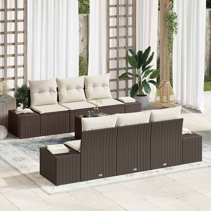 Havesofa Sæt med pude 7 pcs Brun polyrattan