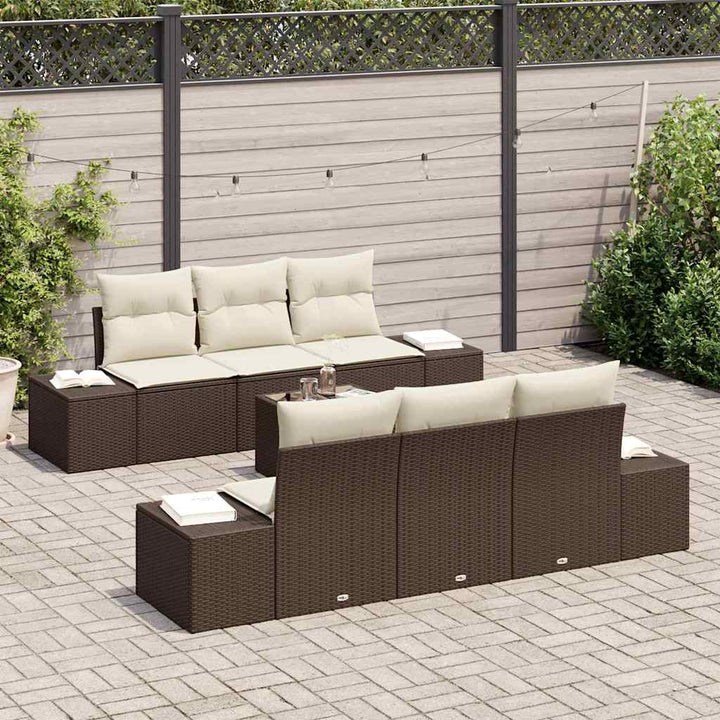 Havesofa Sæt med pude 7 pcs Brun polyrattan