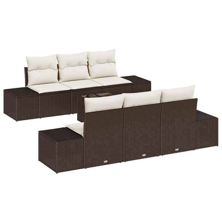 Havesofa Sæt med pude 7 pcs Brun polyrattan