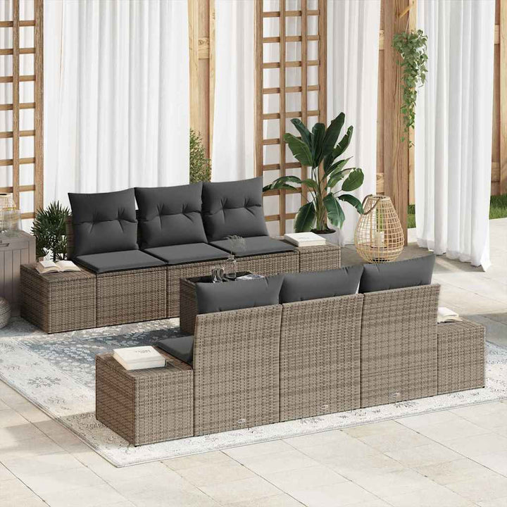Havesofa Sæt med pude 7 pcs Grå polyrattan