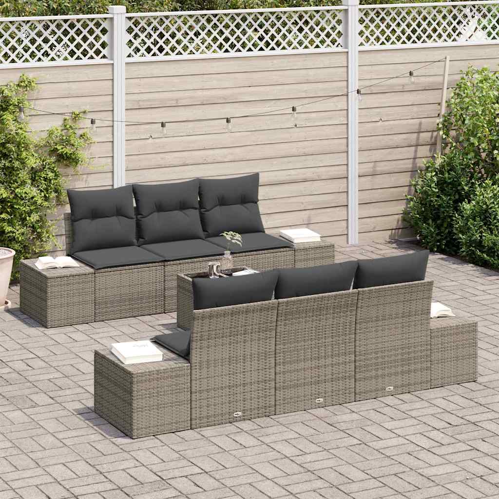 Havesofa Sæt med pude 7 pcs Grå polyrattan