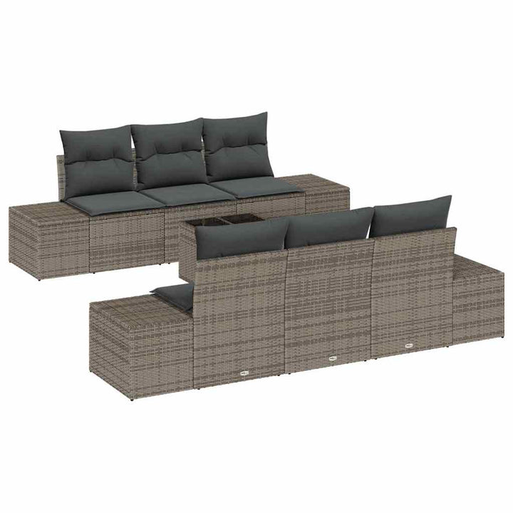 Havesofa Sæt med pude 7 pcs Grå polyrattan