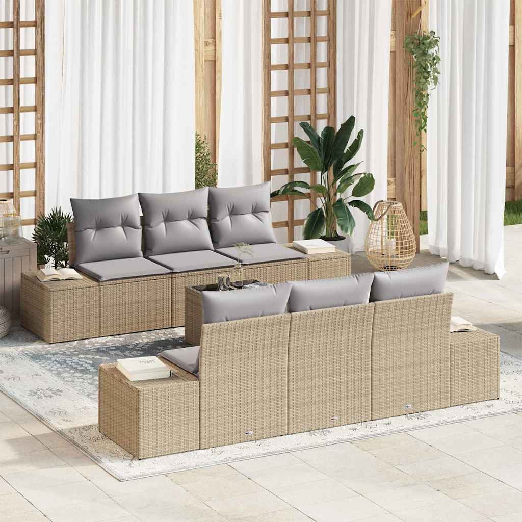 Havesofa Sæt med pude 7 pcs Beige polyrattan