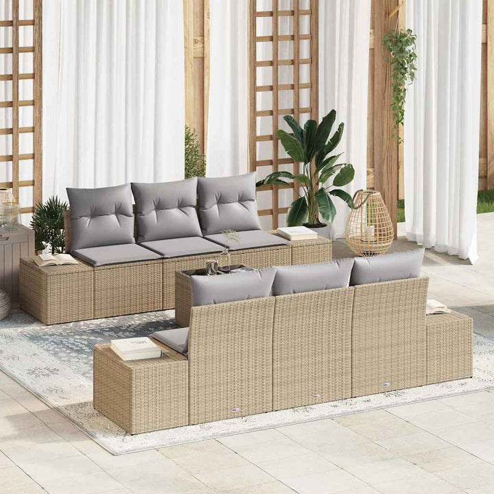 Havesofa Sæt med pude 7 pcs Beige polyrattan