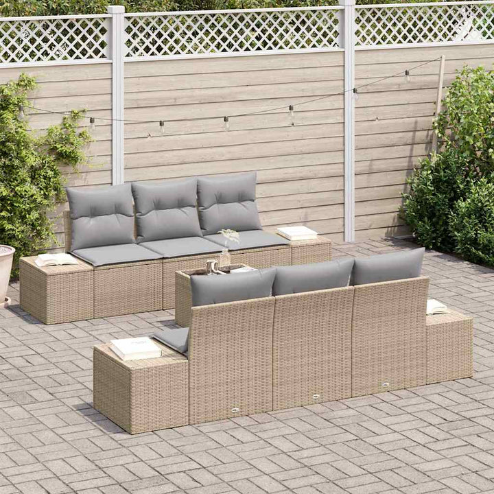 Havesofa Sæt med pude 7 pcs Beige polyrattan