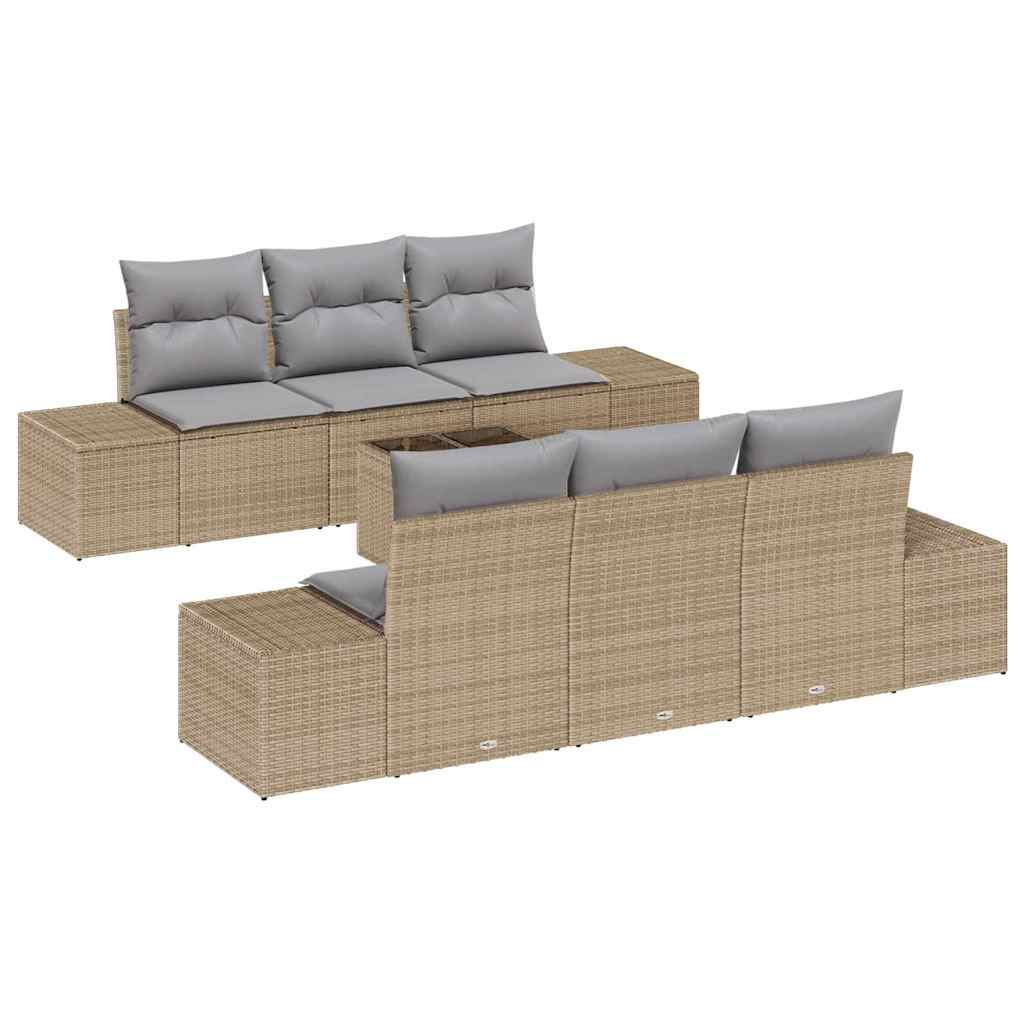Havesofa Sæt med pude 7 pcs Beige polyrattan