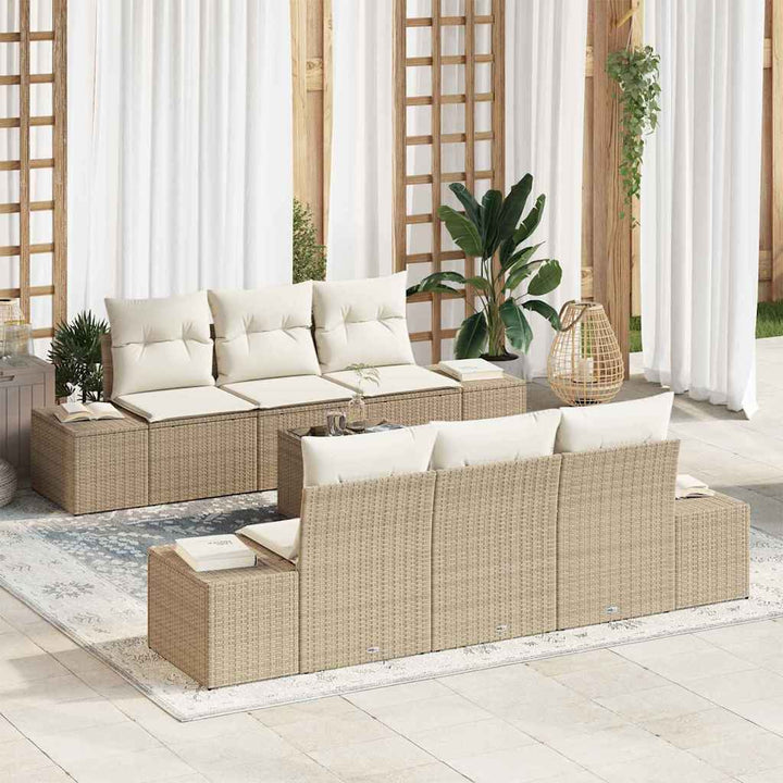 Havesofa Sæt med pude 7 pcs Beige polyrattan