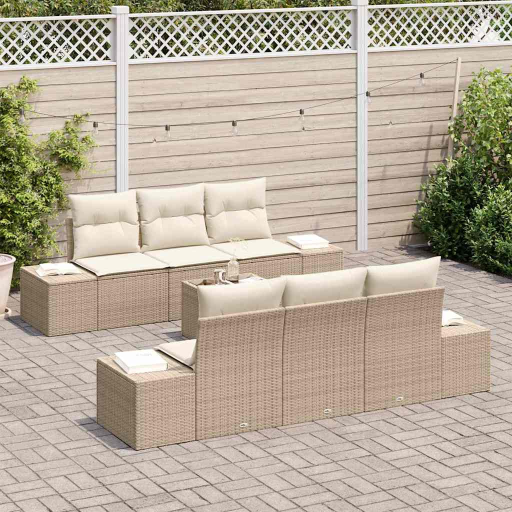 Havesofa Sæt med pude 7 pcs Beige polyrattan