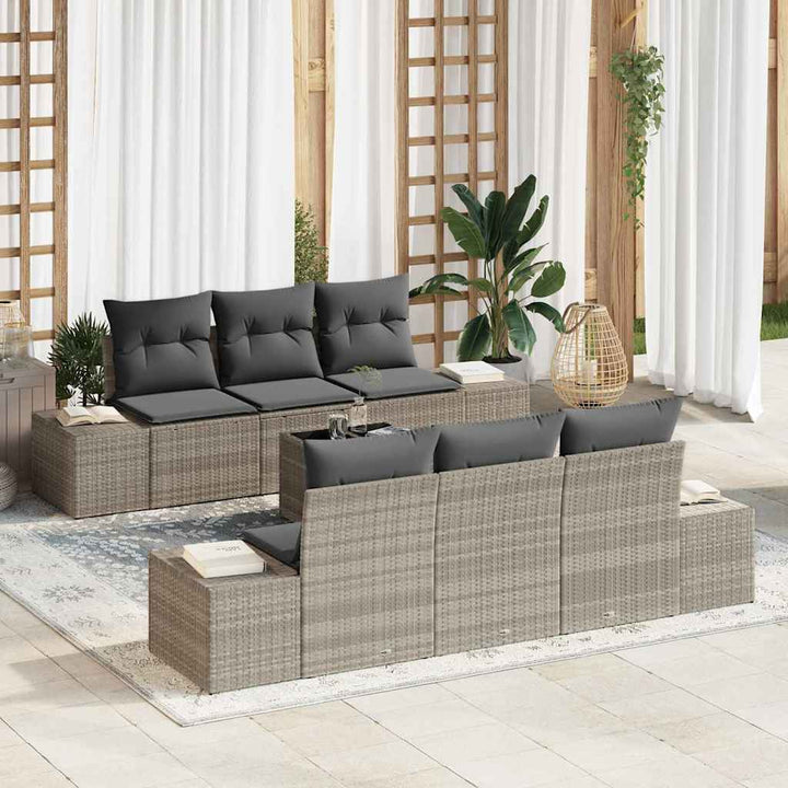 Havesofa Sæt 7 stk. Lysegrå polyrattan