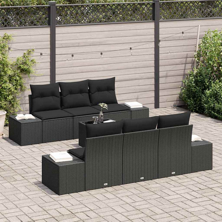 Havesofa Sæt med pude 7 pcs Sort polyrattan