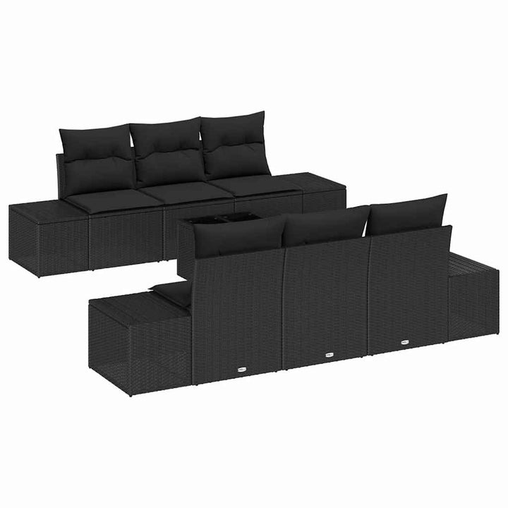 Havesofa Sæt med pude 7 pcs Sort polyrattan