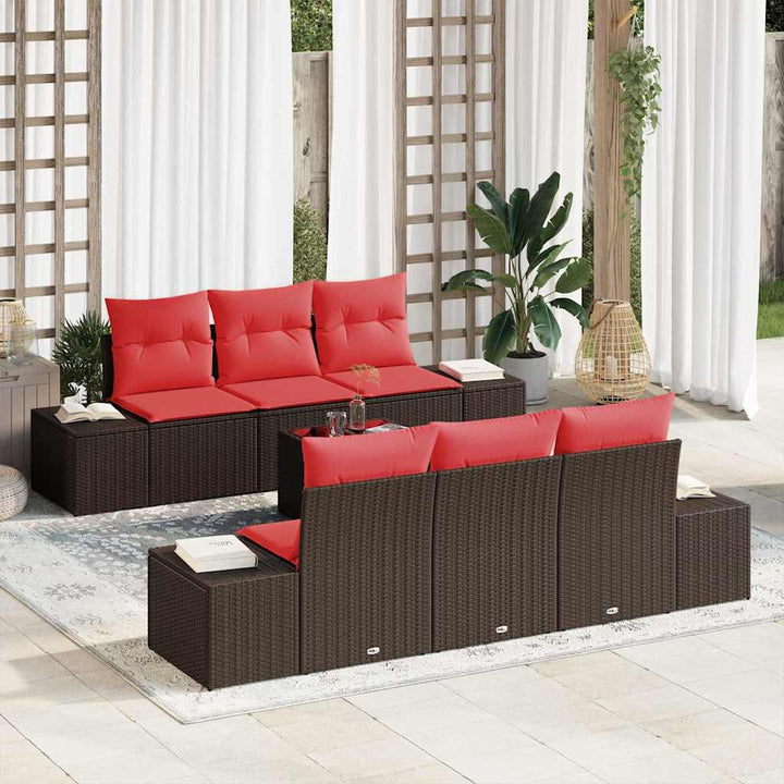 Havesofa Sæt med pude 7 pcs Brun polyrattan