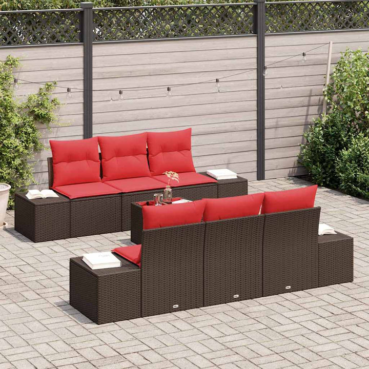 Havesofa Sæt med pude 7 pcs Brun polyrattan