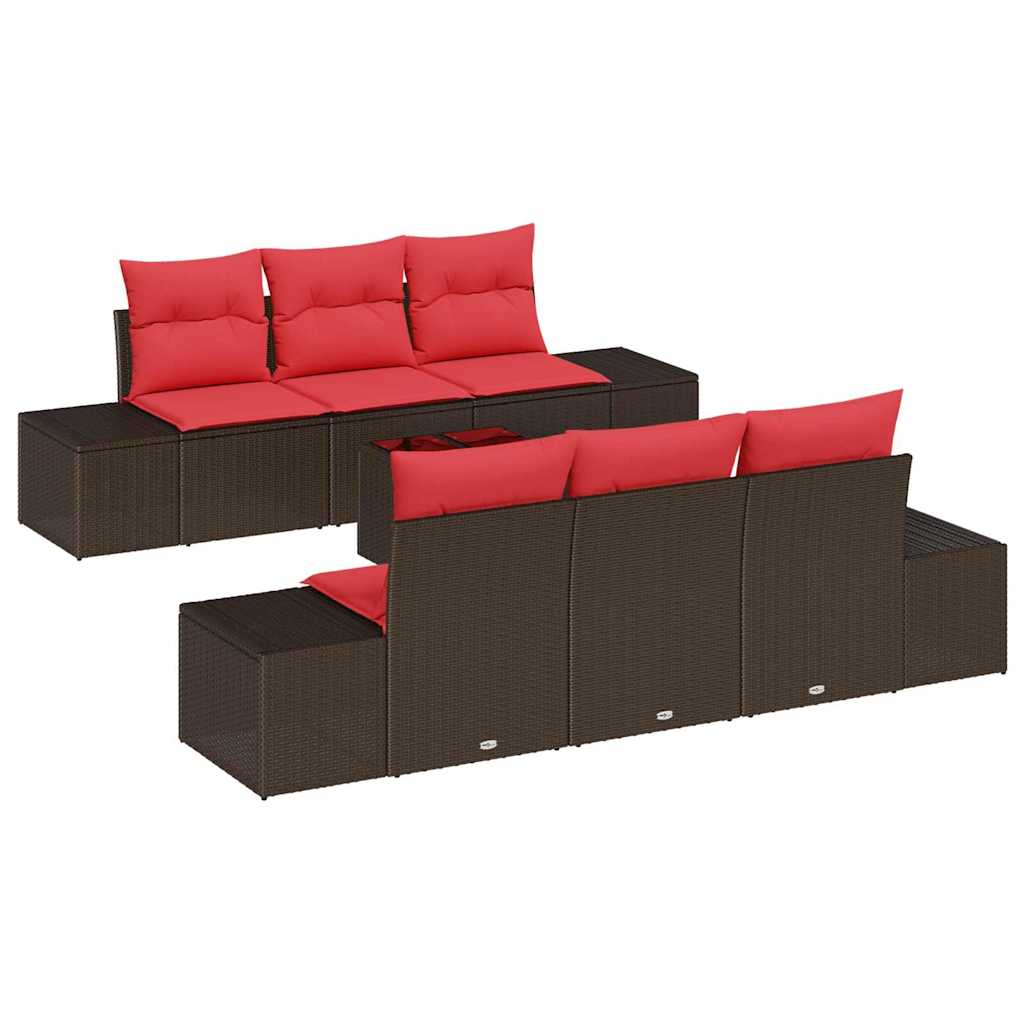 Havesofa Sæt med pude 7 pcs Brun polyrattan