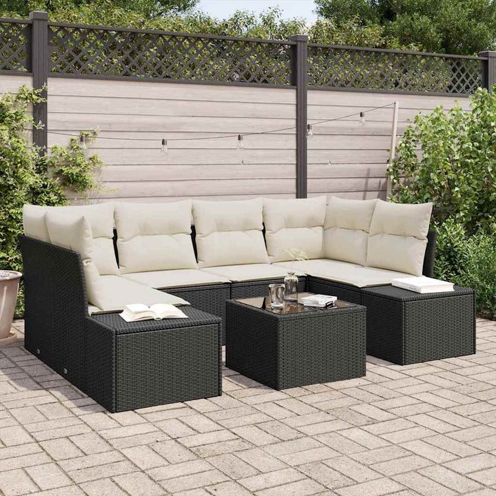 Havesofa Sæt med pude 7 pcs Sort polyrattan