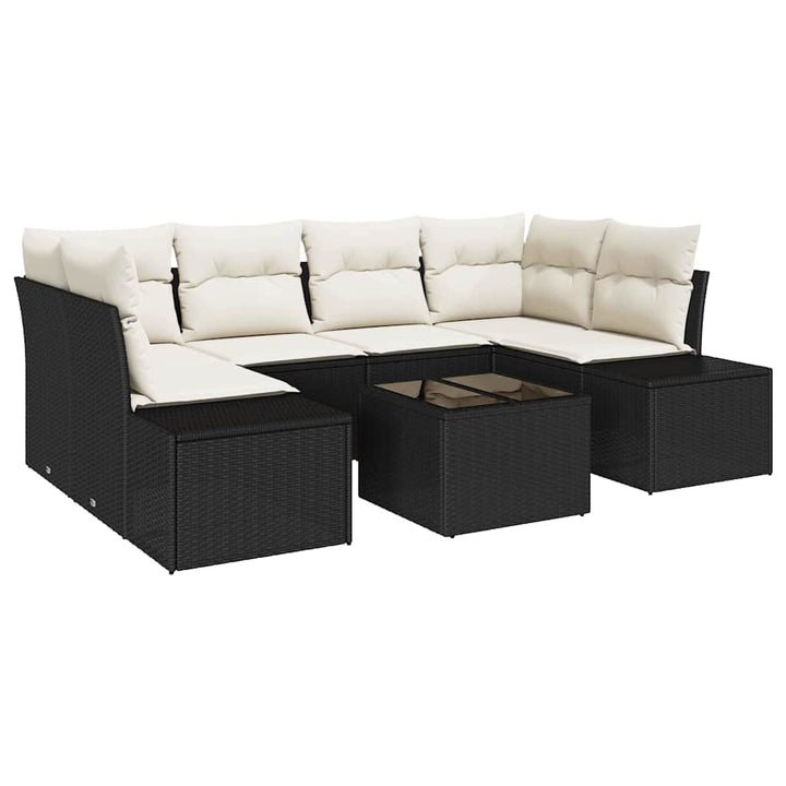 Havesofa Sæt med pude 7 pcs Sort polyrattan