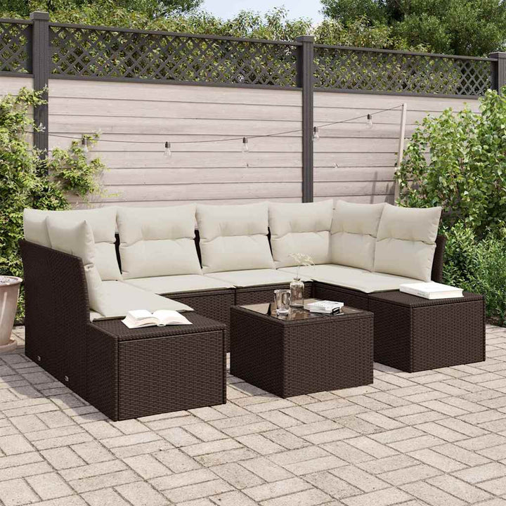 Havesofa Sæt med pude 7 pcs Brun polyrattan