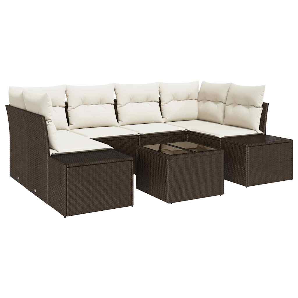Havesofa Sæt med pude 7 pcs Brun polyrattan