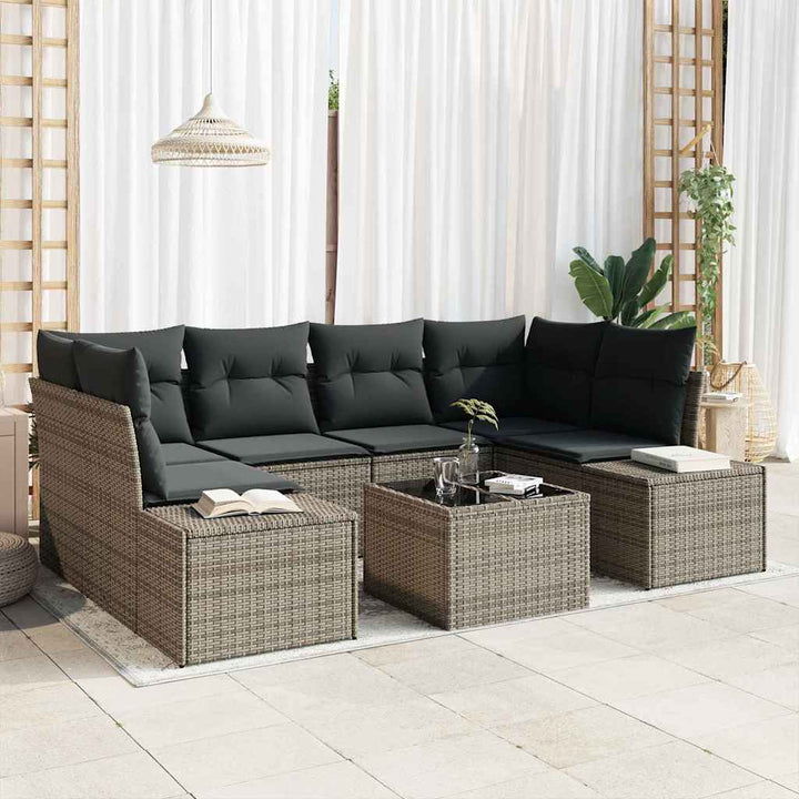 Havesofa Sæt med pude 7 pcs Grå polyrattan