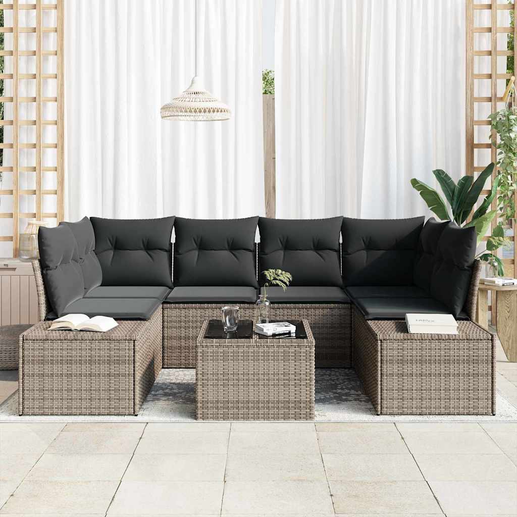 Havesofa Sæt med pude 7 pcs Grå polyrattan
