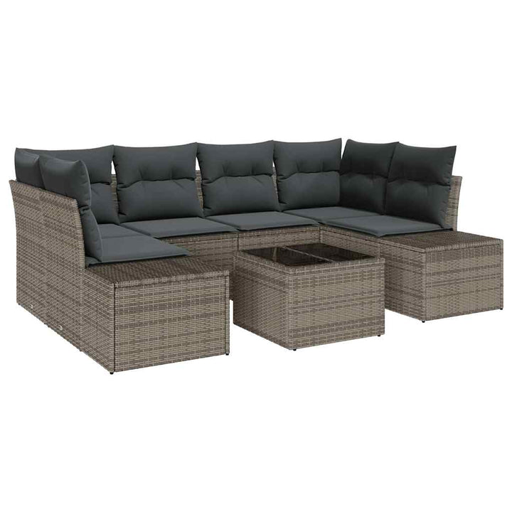 Havesofa Sæt med pude 7 pcs Grå polyrattan