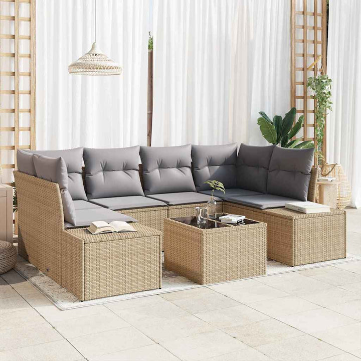 Havesofa Sæt med pude 7 pcs Beige polyrattan