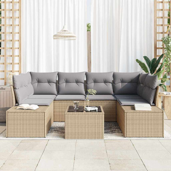 Havesofa Sæt med pude 7 pcs Beige polyrattan