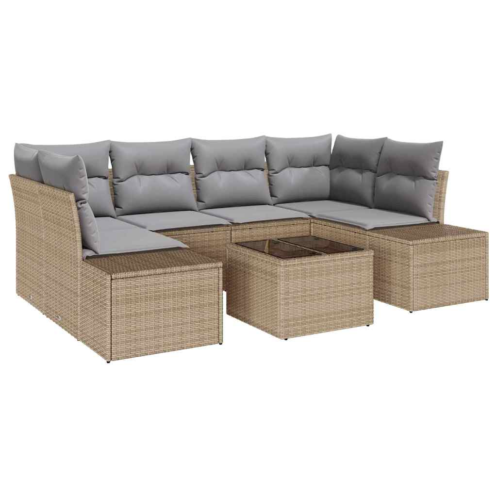 Havesofa Sæt med pude 7 pcs Beige polyrattan
