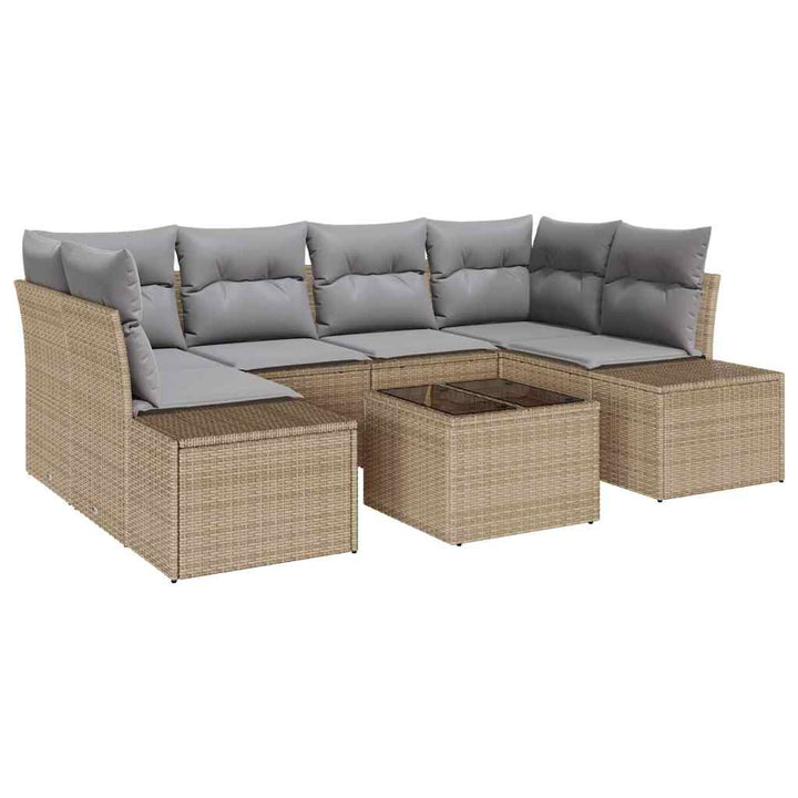 Havesofa Sæt med pude 7 pcs Beige polyrattan