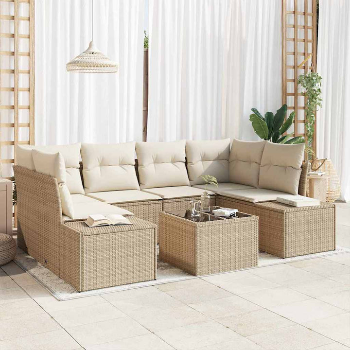 Havesofa Sæt med pude 7 pcs Beige polyrattan