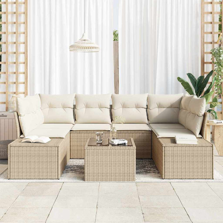 Havesofa Sæt med pude 7 pcs Beige polyrattan