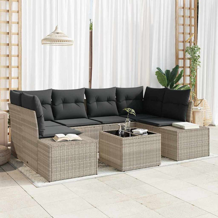 Havesofa Sæt med pude 7 pcs Lysegrå polyrattan