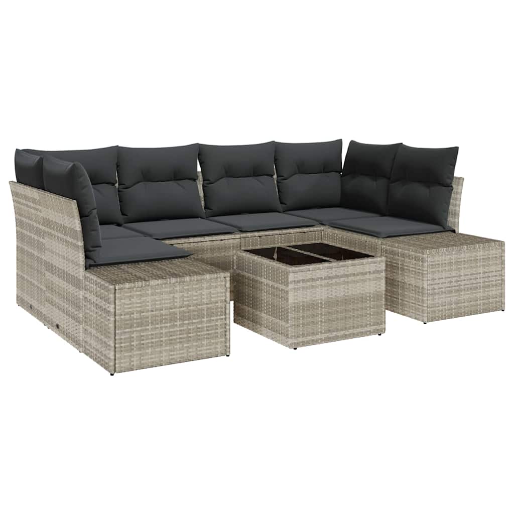 Havesofa Sæt med pude 7 pcs Lysegrå polyrattan