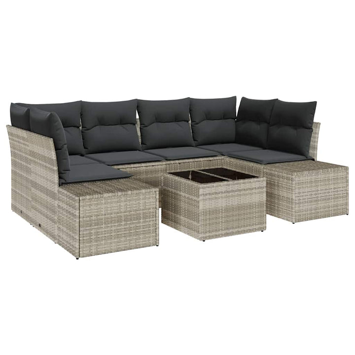 Havesofa Sæt med pude 7 pcs Lysegrå polyrattan