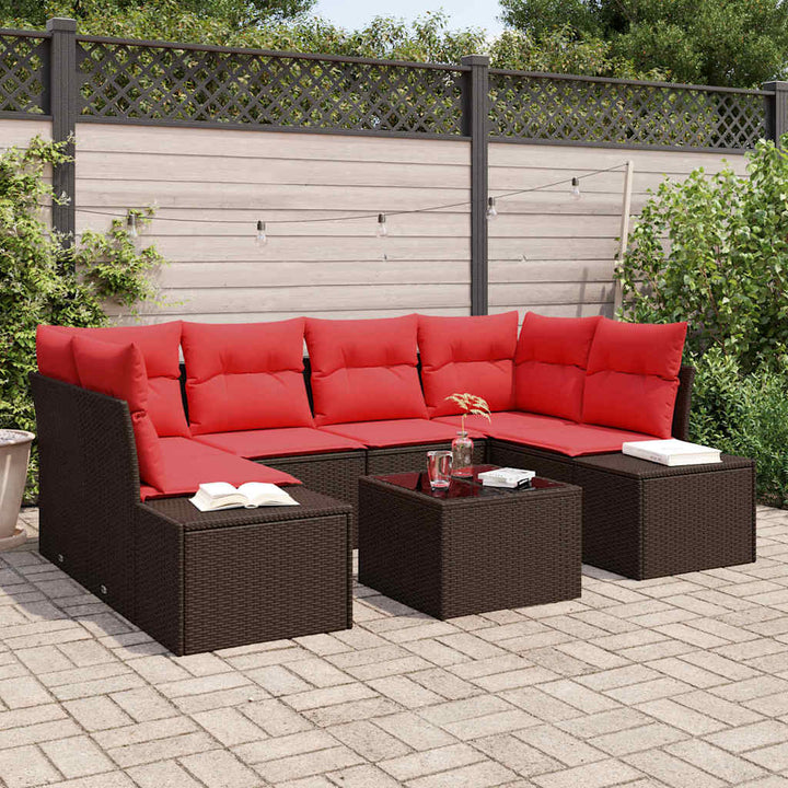 Havesofa Sæt med pude 7 pcs Brun polyrattan